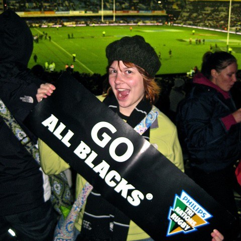 Amanda at an All Blacks rugby game