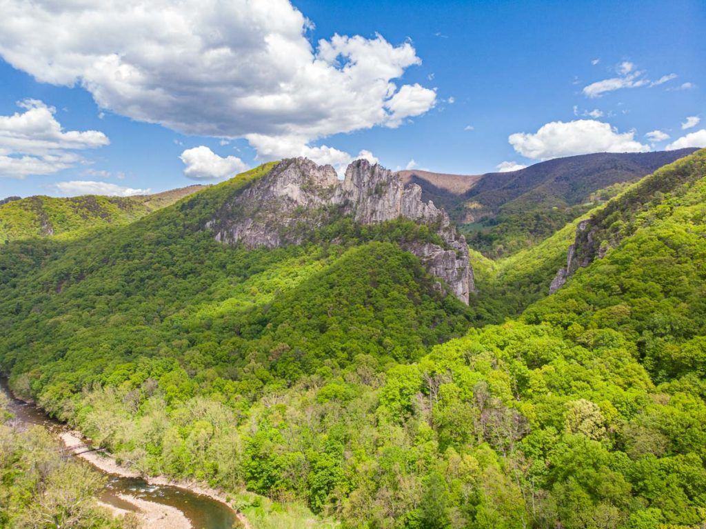 Seneca Rocks from the air | best places to visit in West Virginia