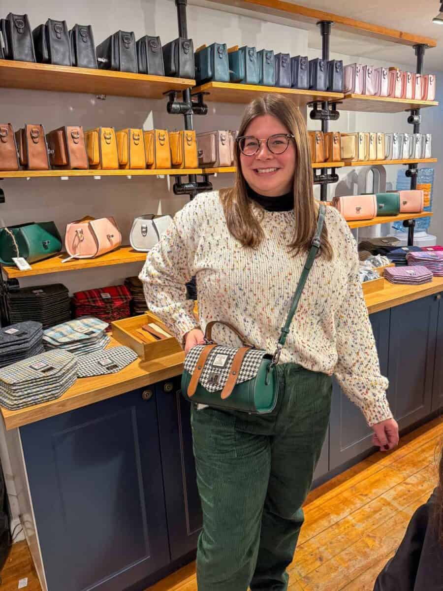 Amanda with a custom Islander bag in Edinburgh
